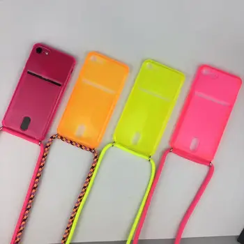 Neon Liuminescencinės Kortelė Kišenėje Atveju iPhone, 11 Pro Max 11 12 7 8 Plus X XR XS Max Virvelę Kryžiaus Virvę, Aiškus Telefono Dangtelį