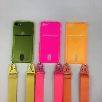 Neon Liuminescencinės Kortelė Kišenėje Atveju iPhone, 11 Pro Max 11 12 7 8 Plus X XR XS Max Virvelę Kryžiaus Virvę, Aiškus Telefono Dangtelį