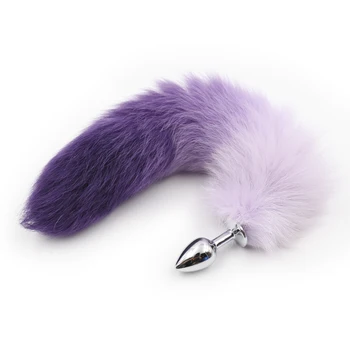 Nerūdijančio plieno analinis dildo su violetine gyvūnų lapės uodega metalo butt plug SM suaugusiųjų žaidimas sekso žaislas, skirtas pora moterų, vyrų gėjų masturbuotis