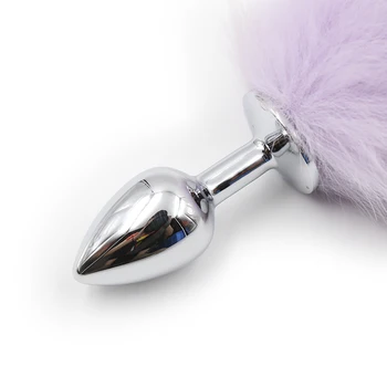 Nerūdijančio plieno analinis dildo su violetine gyvūnų lapės uodega metalo butt plug SM suaugusiųjų žaidimas sekso žaislas, skirtas pora moterų, vyrų gėjų masturbuotis