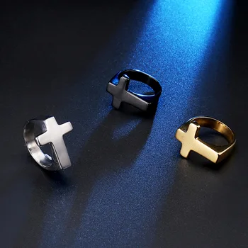 Nerūdijančio plieno paprasta kryžiaus žiedas Protestantų Krikščionių kryžius religinių žiedas
