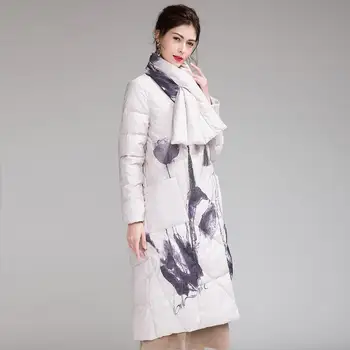 Nuolaidų akcijas Žiemos kinų stiliaus natūralaus kailio ančių pūkų paltai bendrosios moterų krūtinėmis retro šiltas žemyn kailis su skara wq347