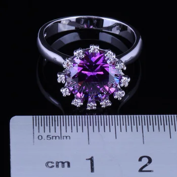 Nuostabi Crown Violetinė Balta Kubinis Cirkonis (CZ Sidabro Padengtą Žiedas V0114