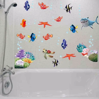 Nuostabus Jūros pasaulis spalvinga žuvis gyvūnų vinilo sienos meno langas, vonios kambarys dekoro apdaila sienų lipdukai vaikų darželio vaikai kambariai