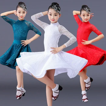 Nėriniai mergina lotynų šokių suknelė konkurencijos vaikų mergaičių konkurencijos pramoginiai vaikams sijonas tango salsa dancewear praktikos dėvėti