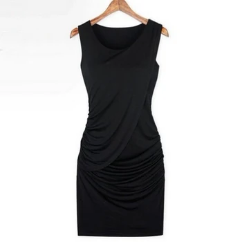 O-kaklo Moterų Berankovis Suknelė Slim Fit Elegantiškas Plisuotos Suknelė 2020 Naujas Mados Kietas Plius Dydis Aukštis Juosmens Juoda Suknelė Šalis