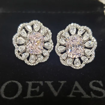 OEVAS Putojantis Topazas Safyras Rubinas Sukūrė Moissanite yra didelių Anglies Diamond Stud Auskarai 925 Sterlingas Sidabro Fine Jewelry