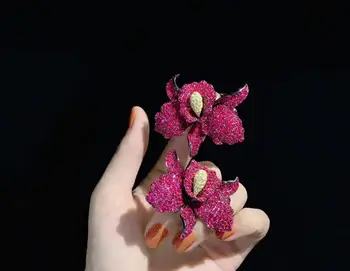 Orchidėja, gėlių segė 925 sterlingas sidabro su kubinis cirkonis bauda moterų papuošalai 45*52MM nemokamas pristatymas smart