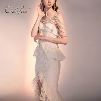 Ordifree 2021 M. Vasarą Elgant Moterų Ilgas Šalis Suknelė Vintage Pynimas Balta Nėrinių Seksualus Maxi Suknelė