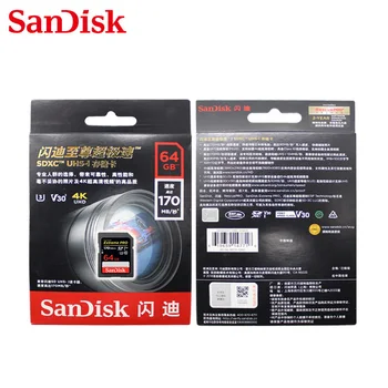 Originalios SanDisk Extreme PRO High Speed 170MB/S SD Atminties Kortelę 64GB V30 U3 C10 SDXC Atminties Kortelę 