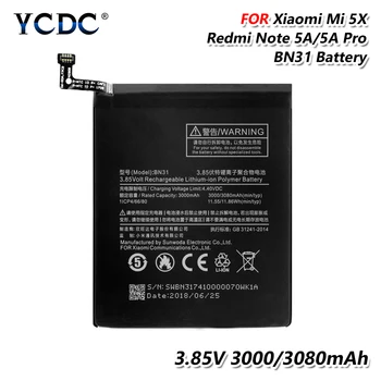Originalią Įkraunamą Bateriją Xiaomi Mi 5X Mi A1 Redmi Pastaba 5A Y1 Lite BN31 BN-31 BN 31 3.85 V 3080mAh Bateriją