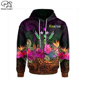 PLstar Kosmosas 3DPrint Genčių Kosrae Polinezijos Tropinių Gėlių Hibiscus Harajuku Streetwear Juokinga Unisex Zip Hoodies-a18