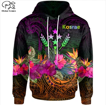 PLstar Kosmosas 3DPrint Genčių Kosrae Polinezijos Tropinių Gėlių Hibiscus Harajuku Streetwear Juokinga Unisex Zip Hoodies-a18