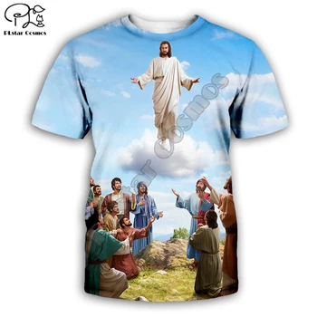 PLstar Kosmosas Krikščionių Katalikų Jėzus Retro Streetwear 3DPrint Vasaros Atsitiktinis Juokingi marškinėliai trumpomis rankovėmis Unisex (Vyrų/moterų A3