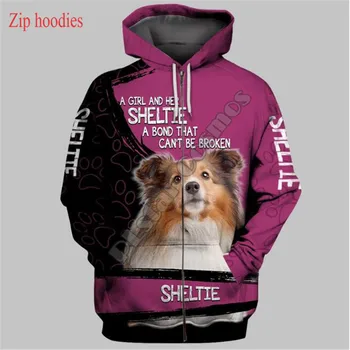 PLstar Kosmosas Vyrai moterims juokinga striukė Sheltie šuo hoodies 3D atspausdintas Hoodie Atsitiktinis gyvūnų zip hoodies Streetwear dropshipp