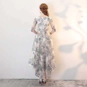 Paprasta Aukštas Žemas Vakaro Suknelės Ilgai 2018 Elegantiškas O-kaklo Pusė Rankovėmis ir Nėrinių Prom Dresses Baigimo Plius Dydis