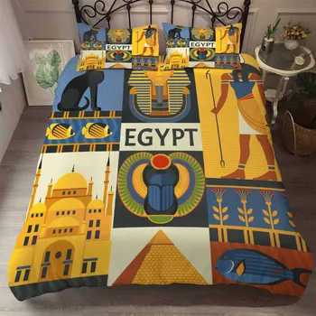 Patalynės Komplektas, 3D Atspausdintas Egipto Faraono Antklode Padengti Rinkinys su Užvalkalas Karalius ir Karalienė Dydžio Prabangos Antklodė Padengti Namų Tekstilės Lova Rinkinys