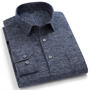 Patogus Grynos Medvilnės mados Pledas verslo vyrų marškinėliai ilgomis rankovėmis reguliariai tinka atsitiktinis laisvalaikio stilius