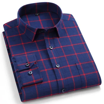 Patogus Grynos Medvilnės mados Pledas verslo vyrų marškinėliai ilgomis rankovėmis reguliariai tinka atsitiktinis laisvalaikio stilius