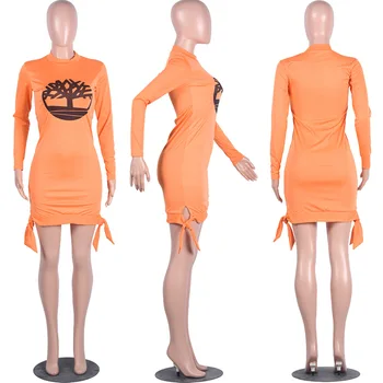 Pavasario Atsitiktinis Spausdinti Mini Suknelė Ilgomis Rankovėmis O-Kaklo Tvarstis Bodycon Suknelės Streetwear Moterų 2020 M. Mados Drabužių Vestido Mujer