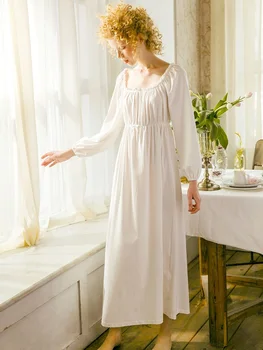 Pavasarį, Rudenį Baltas /Navy Spalva Vintage Sleepwear Ilgomis Rankovėmis Elegantiškas Moteris Princesė Ilgai Nightgowns Plius Dydis Naktį Suknelė