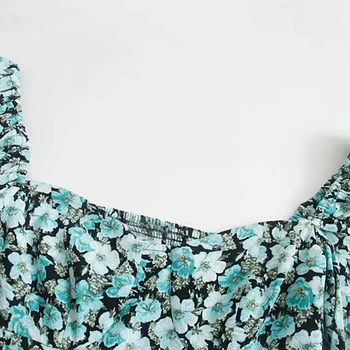 Pavasarį ir vasarą moterų suknelė atsitiktinis gėlių spausdinti kvadratinių kaklo, ilgomis rankovėmis slim suknelė Vestidos
