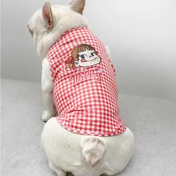 Pet siuvinėta liemenė Japonijos ir korėjos šviežių grotelės mielas šuo, siuvinėta liemenė kačių drabužiai, šunų rūbai vasaros drabužių vasaros
