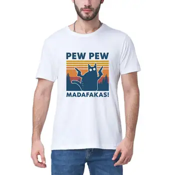 Pew Pew Madafakas Marškinėliai Naujovė Funny Cat Derliaus Įgulos Kaklo Vasaros vyriški trumpomis Rankovėmis T-Shirt Humoro Dovana Viršūnes Tee