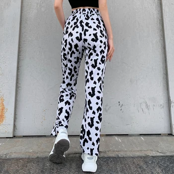 Pieno Karvė Spausdinti Harajuku Moterų Elastinga Aukštos Juosmens Y2k Kelnės Moterims Kaklaraištis Dažų Sweatpant Ilgų Tiesių Kelnių Capri Streetwear
