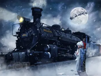 Polar express traukinys pilnas mėnulis žiemos sniego, kalėdų fono Aukštos kokybės Kompiuteris spausdinti šalis foto fonas