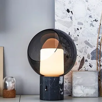 Post-modernus Populiarus Stalo šviesaus Marmuro Stalo Lempa LED Apšvietimo Apdaila Stiklo Atspalvį Marmuro Pagrindo Namų Darbalaukio Dekoratyvinis Apšvietimas