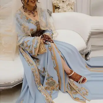 Prabanga Maroko Kaftan Vakaro Suknelės Kristalai Appliques Karakoualgerois Tradicija Suknelė Arabų Musulmonų Ypatinga Proga