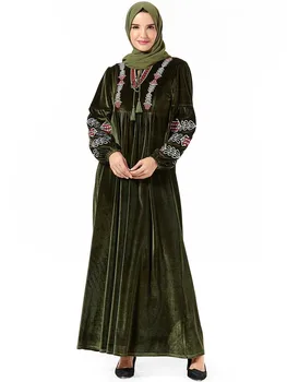 Prabanga Musulmonų Aksomo Siuvinėjimo Abaja Maxi Suknelė Megztinis Kimono Ilgas Chalatas, Chalatai Artimųjų Rytų Eid Ramadanas Islamo Maldos Drabužiai