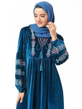 Prabanga Musulmonų Aksomo Siuvinėjimo Abaja Maxi Suknelė Megztinis Kimono Ilgas Chalatas, Chalatai Artimųjų Rytų Eid Ramadanas Islamo Maldos Drabužiai