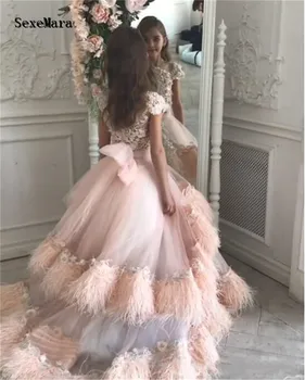 Prabanga Princesė Gėlių mergaičių Suknelės, Vestuvių Tiulio Partijos Inscenizacija Suknelė Mergaitės Vaikams Gimtadienio Suknelė