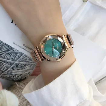 Prabangos Prekės lady Kristalų Žiūrėti Moterų Suknelė Žiūrėti Fashion blue Rose Gold Kvarciniai Laikrodžiai Moterų Nerūdijančio Plieno Laikrodžius