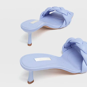 Prabangos Prekės ženklo Dizaineris 2020 Mulų Aukštakulnius Batus Moteris Pynimo Odos Šlepetės INS Moterų Aikštėje Kojų Moterų Sandalai Mulų Femme