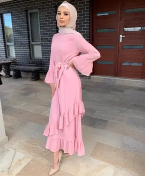 Prakaito Musulmonų Domino Pynimas Suknelė Moterims vientisos Spalvos Nėriniai-up Slim Maxi-line Suknelės Moroccak Kafan Elegantiškas Vestidos Islamo