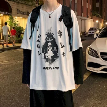 Pranešk apie netikrą Dviejų dalių T-shirt Vyrai ilgomis rankovėmis Banga Prekės Rudens Žiemos Prarasti In Hong Kong Stiliaus Studentų Drabužius korėjiečių Pora Viršūnės
