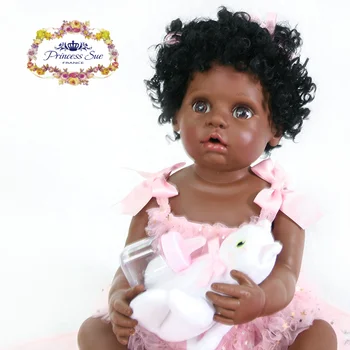 Princesė sue naujas 55cm juoda oda visą silikono modeliavimas naujagimiui mergina su gražiu rožinės spalvos drabužius silikono reborn baby lėlės