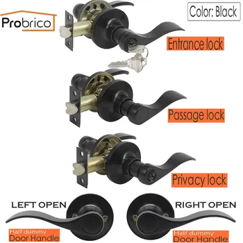 Probrico Juodos spalvos durų rankenėlės, Vidaus durų Spynos, priekiniai atgal svirtis užrakto cilindras/sklendę, medinių vartų užrakto rankenėlę nustatyti DL12061