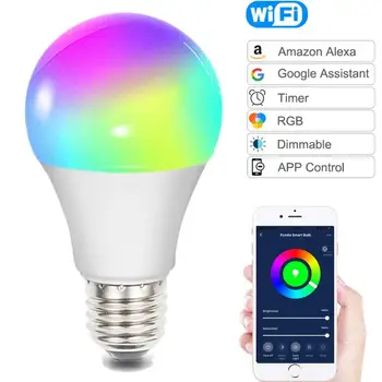 Protingas Kontrolės Lemputė, Led RGB Apšvietimas, Lempos, šviesos srautą galima reguliuoti E14/E26/B22/E27 Spalvinga Keičiasi Šviesos Lemputės Suderinamos Alexa 