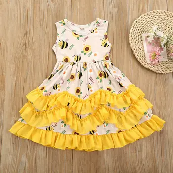 Pudcoco 2020 metų Vasaros Bamblys Baby Girl Drabužiai Saulėgrąžų Pynimas Suknelė Camo Sundress Šalis Suknelės Komplektus Medvilnės Drabužiai 3-10Y