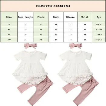 Pudcoco Baby Girl Drabužių Rinkiniai 3pcs Naujagimių Nėrinių Kietas Marškinėliai Topai+Kelnės+Lankelis Komplektai rinkinys roupa bebe Mielas Rinkinys