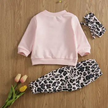 Pudcoco JAV Akcijų 0-24M Naujas Mados 3pcs Mielas Kūdikis Mergaitė Patenka Drabužių Leopard Print T-Shirt Viršūnes Ilgas Kelnes Apranga, Drabužiai Rinkinys
