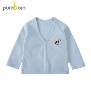Pureborn Baby Striukė Vaikiška Kūdikių Berniukų Paltai Kilpiniai Medvilniniai Mygtukai Priekyje Kūdikio Cardigan Pavasarį, Rudenį, Vaikai Viršūnes ir Drabužiai