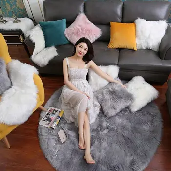 Purus apvalus kilimėlis ilgi plaukai kilimas minkštas dirbtinis avikailio kilimų pagalvėlės, neslidžia kėdės namuose, gyvena kambaryje, kavos staliukas pagalvėlės dirbtiniais kailiais