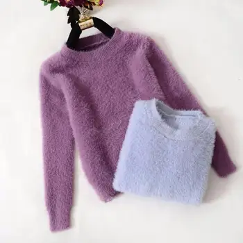 Pūkuotas Megztinis Fuzzy Kailio Korėjos Kašmyro Megztinis Moterims Traukti Femme Žiemą Šiltas Megztiniai Moheros Drabužius 2020 Jumper Kalėdų Traukti