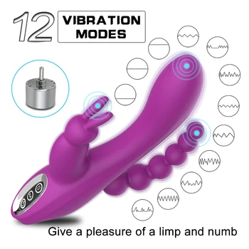 Rabbit Vibratorius G-taško ir P-taško Analinis Vibratorius Triple Kreivė 12 Funkciją Įkrovimo Clit Stimuliatorius Dildo Vibratorius Moterims