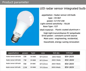 Radaro Judesio Jutiklis Šviesos Lemputė E27 LED Lempa Auto Smart Infraraudonųjų spindulių Kūno Indukciniai Lemputės Energijos Taupymo Sodo Prieškambario, Koridoriaus
